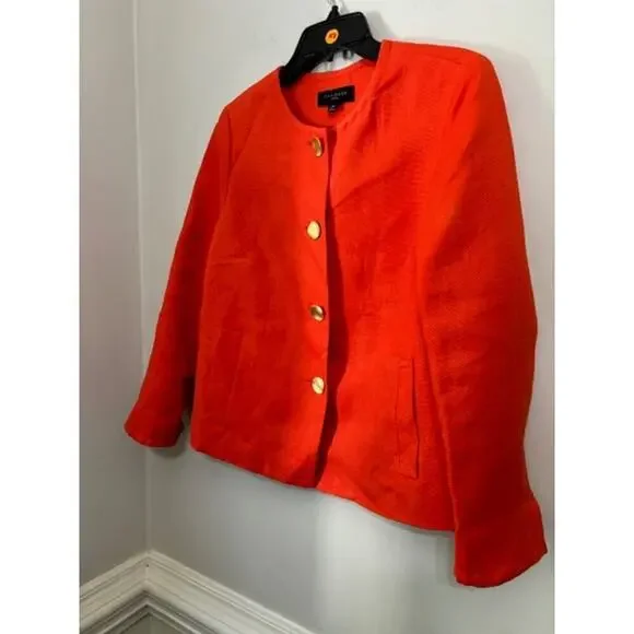 Talbots Bright Orange Collarless Blazer with Gold Buttons - Picture 2 of 8